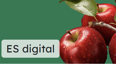 Titelbild HP Illustrierendes Bild für den mebis-Kurs "ES digital". Es zeigt mehrere Äpfel und das ISB-Logo