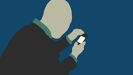 Illustration: Mensch von der Seite schaut auf sein Smartphone in der Hand